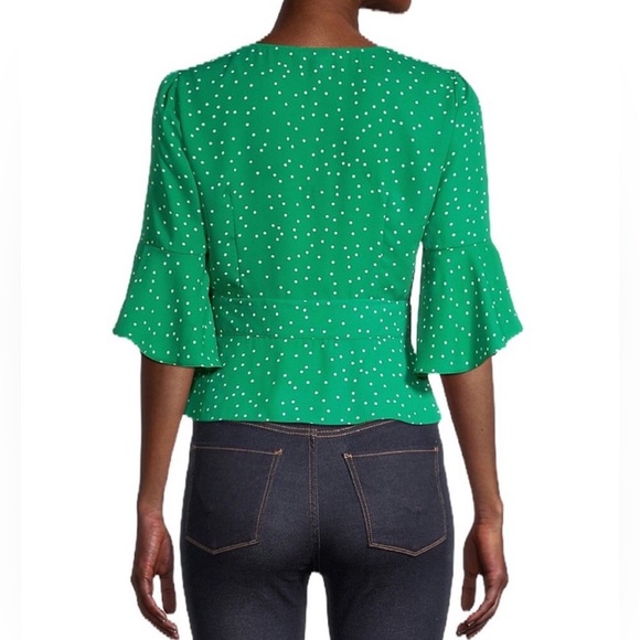 3/$12 Green wrap top with white polka dots from BB Dakota - Picture 5 of 9